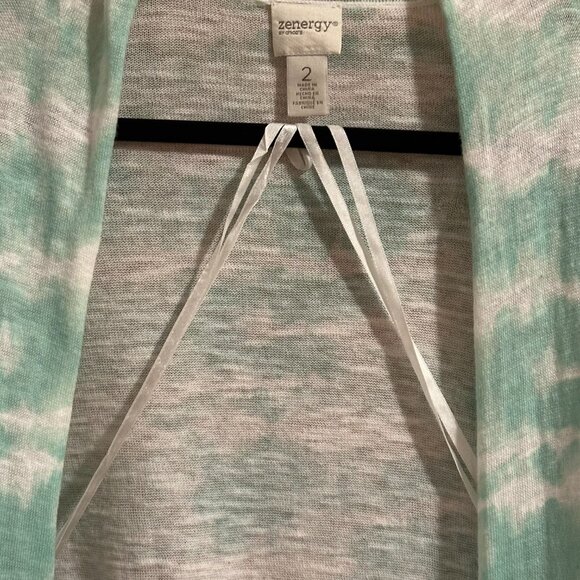 Zenergy by Chico's Size 2 Light Weight Green Tie-dye Cardigan with draping lapel - Picture 4 of 6
